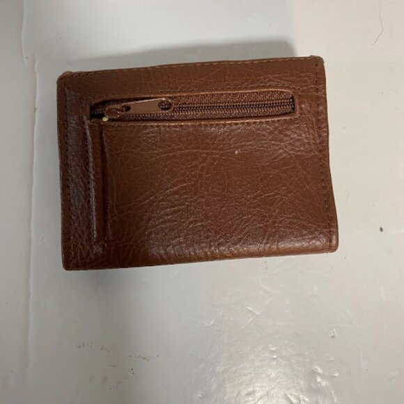 Women's Two-Tone Brown Gold Faux Leather Tri-Fold Wallet Small - Picture 3 of 8